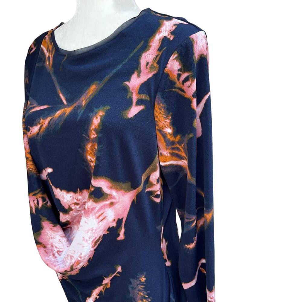 Simply Vera Wang 3/4 Sleeve Blue Pink Diagonal Drape Abstract Print Dress size L - Picture 10 of 13